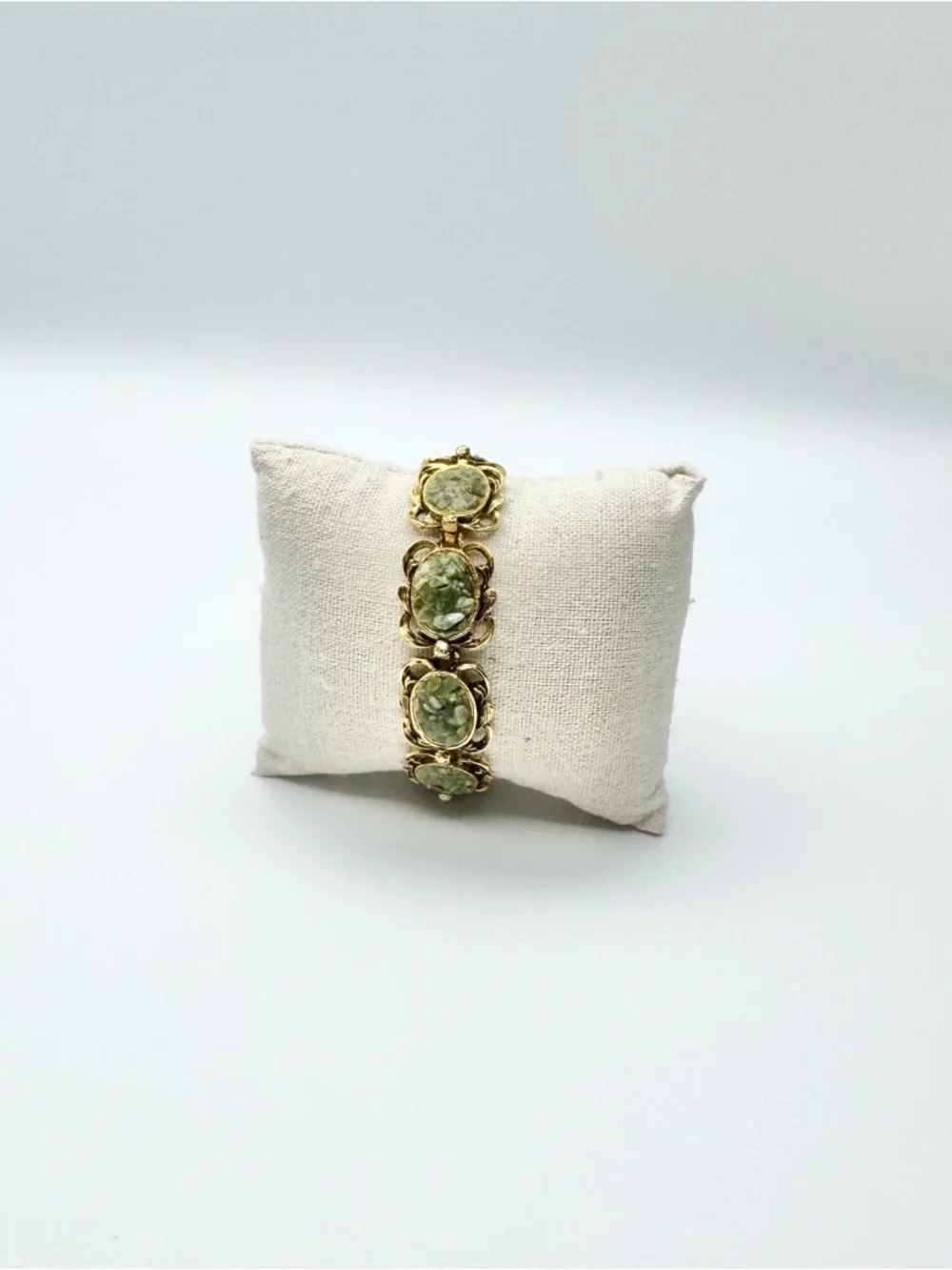 Vintage Green Jade Gold Toned Bracelet